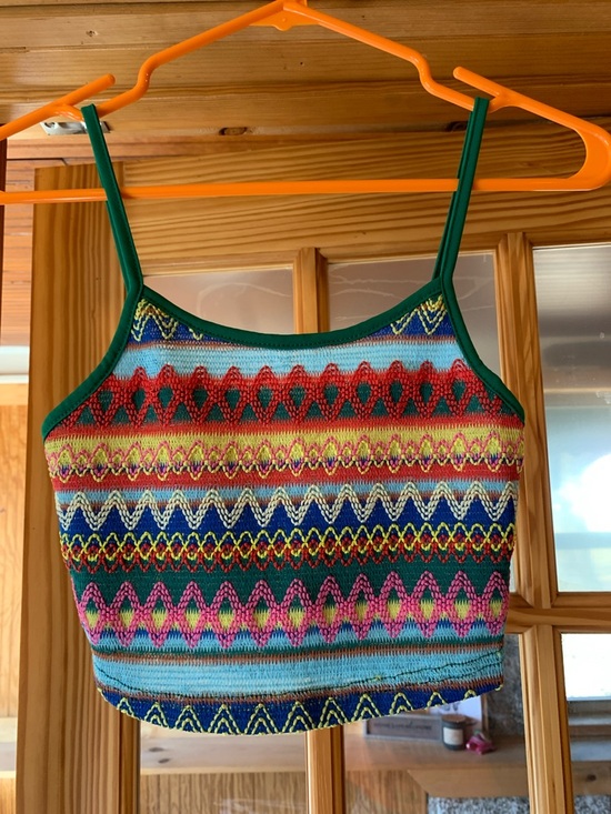 SHEIN Tops - Women’s Junior’s NWOT Shein Striped Geo Crochet Knit Colorful Crop Tank Top XS